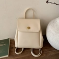 Zaino in pelle bianco crema con chiusura a rotazione dorata su base in legno - Bianco Sporco