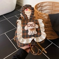 Mini geruite rugzak met witte pluche puppy pop en ruches in Koreaanse stijl - Oranje