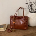 Borsa tote marrone vintage in pelle con ciondolo a nappa e tracolla rimovibile da donna - Marrone