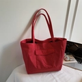 Borsa tote in tela a quadretti rossi con tasca anteriore per ufficio e pendolari quotidiani - Rosso
