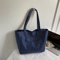 Borsa tote a scacchi blu scuro in tessuto oxford con tasca anteriore per ufficio - Blu