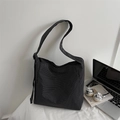 Japanese style black and white checkered tote bag with adjustable strap for women - Black
