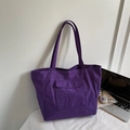 Borsa tote a quadri viola con tasca frontale con patta per ufficio e università - Viola