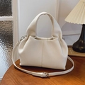 Elegante borsa a secchiello bianco crema con motivo litchi, manico e tracolla rimovibile - Bianco Sporco