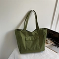 Borsa tote a scacchi verdi di grande capacità con tasca esterna con patta per l'uso quotidiano - Verde