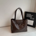 Large dark brown leather tote bag with elegant flap buckle for daily commute - No Pendant / Coffee