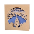 Biglietto di Natale taglio laser in carta kraft con albero e glitter blu - Blu
