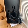 Classic black large capacity hobo shoulder bag with matte finish and gold hardware - Black