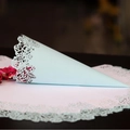 Light blue laser cut paper cone for wedding confetti with delicate rose pattern - Light Blue
