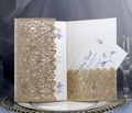 Elegant rose gold glitter laser cut wedding invitation set with floral hollow pattern - Rose Gold