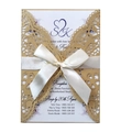 Elegant laser-cut lace wedding invitation set with golden cover, ribbon and floral inner card - Champagne Gold