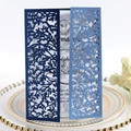 Navy blue laser-cut leaf wedding invitation set with white insert card on elegant plate - Deep Blue