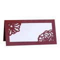 Laser cut burgundy wedding place card with elegant floral hollow pattern and glitter finish - Dark Red