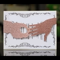 Elegante Hochzeitseinladung in Roségold-Glitzer mit lasergeschnittener Banderole - Hülle+Innenseite+Umschlag / Apfelgold