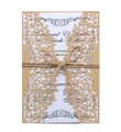 Laserschnitt Hochzeitseinladung mit Kraftpapierhülle und Schleife aus Juteschnur - Beige Gold