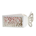White laser-cut wedding favor box with rose patterns and 3D butterfly closure - White