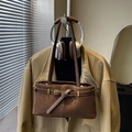 Vintage leopard print bucket bag in brown matte finish with gold buckle detail - Coffee without Pendant