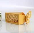 Laser-cut yellow butterfly wedding favor box with delicate rose pattern design - Gold