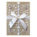 Invito matrimonio oro tagliato a laser con nastro di seta e inserto floreale - Beige Oro