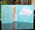 Elegante invito a nozze blu Tiffany tagliato al laser con pizzi e inserti floreali - Azzurro