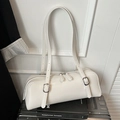 Bolso de hombro minimalista en cuero PU blanco con cremallera doble y herrajes - Blanco