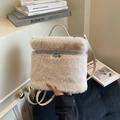Chic beige faux fur backpack with top handle and slender shoulder strap for autumn - Off-white