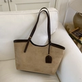 Vintage Khaki Wildleder Shopper mit braunen Ledergriffen und verstellbaren Trägern - Khaki