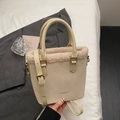Beige faux leather bucket bag with plush shearling trim and adjustable shoulder strap - Off-white Without Pendant