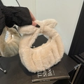 Elegante borsa a mano in pelliccia sintetica beige con manico a fiocco e pieghe - Beige