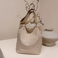 Borsa tote trapuntata oro champagne con tracolle kaki per il pendolarismo quotidiano - Senza Ciondolo / Bianco Sporco