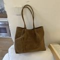 Grand sac cabas en cuir marron rétro au fini mat avec petite pochette assortie - Marron