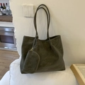 Grand sac cabas vert olive foncé en cuir mat avec petite pochette assortie amovible - Vert