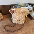 Faux fur leopard print crossbody phone bag with heart pendant and rope strap - Brown with Pendant