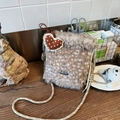 Fuzzy faux fur crossbody bag with deer print, rope strap and heart charm decoration - Coffee with Pendant