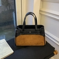 Borsa Kelly chic in pelle nera e camoscio marrone con fibbia in metallo da ufficio - Marrone Senza Ciondolo
