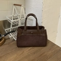 Borsa Kelly marrone scuro in patchwork di pelle martellata e camoscio su legno - Caffè senza Ciondolo