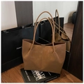 Minimalist brown suede tote bag with slim shoulder straps and vertical center stitching - Without Pendant / Brown