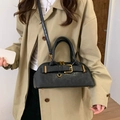 Chic black handbag for women with gold buckle detail and crossbody strap for autumn - Black