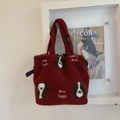 Sac cabas en laine d'agneau rouge foncé avec motifs chiots et broderie Puppy - Rouge