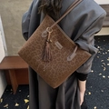 Brown leopard print tote bag in soft suede finish with chic tassel and large capacity - Coffee with Pendant