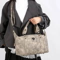 Bolso tote vintage gris mármol con asas y correa ajustable para hombro para mujer - Caqui