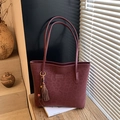 Deep wine red leopard print tote bag with stylish tassel and vintage suede finish - Red with Pendant