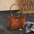 Large leopard print tote bag with brown tassel detail and stylish suede finish - Brown with Pendant