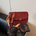 Retro burgundy frosted leather crossbody bag with ethnic beaded tassel charm detail - Red (With Pendant)