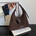Dark brown matte leather Hobo underarm bag featuring a minimalist vintage half-moon design - Brown