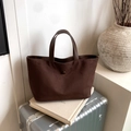 Large capacity tote bag in dark brown suede finish with leather handles for daily commute - Brown
