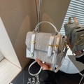 Borsa a tracolla in pelle grigio argento con trama pieghettata e dettagli dorati - Argento