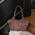 Borsa tote marrone scuro in finta pelle scamosciata dal design retrò minimalista - Marrone