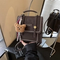 Sac à dos vintage en similicuir marron foncé pour femme avec breloque d'ours en peluche - Café avec Pendentif