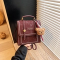 Mini sac à dos vintage bordeaux pour femmes avec un joli porte-clé ours en peluche - Rouge Vin Avec Pendentif